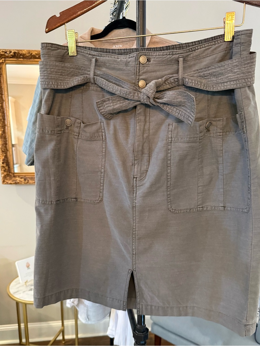 Anthropologie Taupe Utility Cargo Skirt with Self-Tie Belt